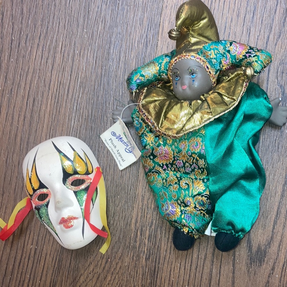 Vintage Porcelain Mari Gras Doll and Miniature Mask